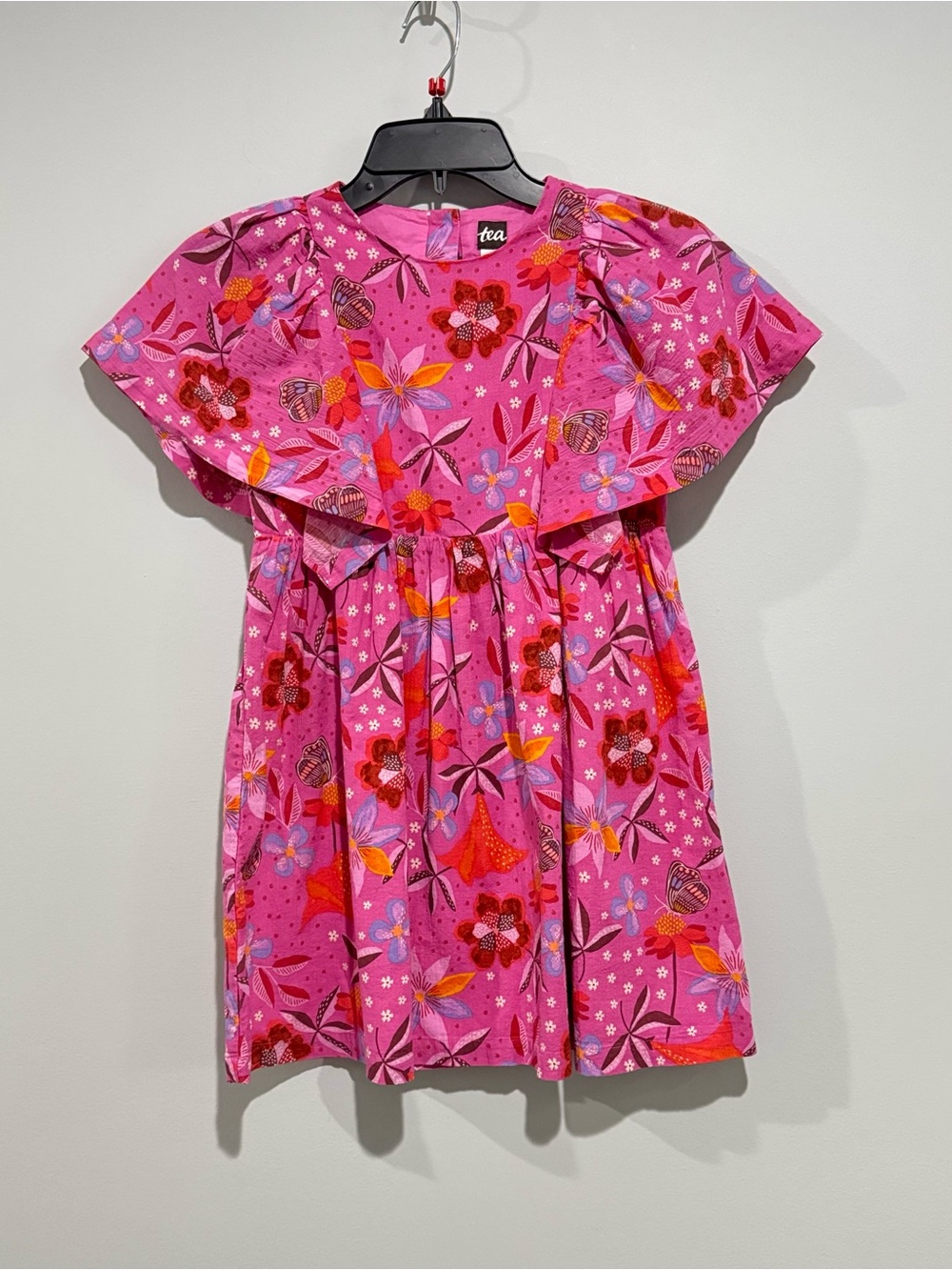 NWT tea Collection Girls' Pink Floral Ruffle Dress size 8